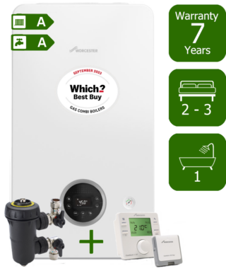 Worcester Bosch Greenstar 2000 30kW Combi Boiler with Worcester Bosch Filter and Worcester Bosch Comfort II Wireless Programmable Room Thermostat