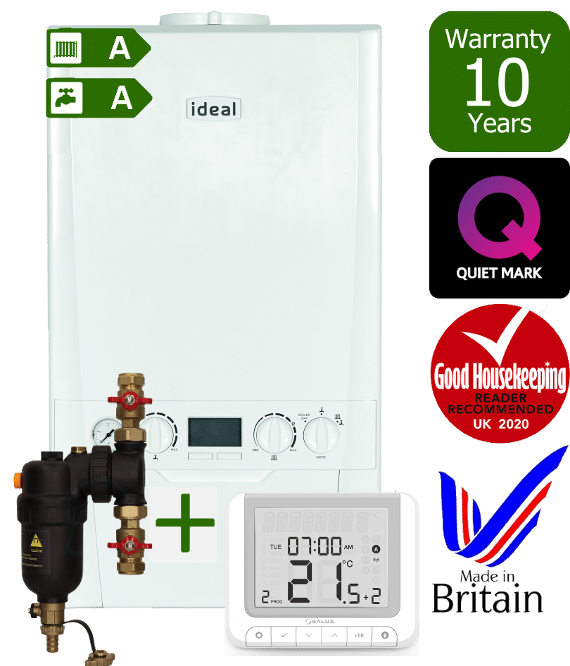 Ideal Logic+ Combi Boiler with Smart System Filter & Salus RT520RX wireless programmable room thermostat