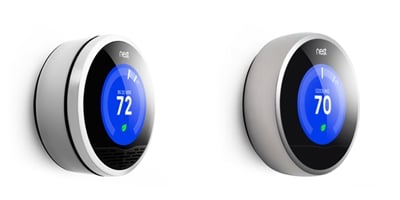Google Nest Thermostat 1st (left) and 2nd (right) Generation