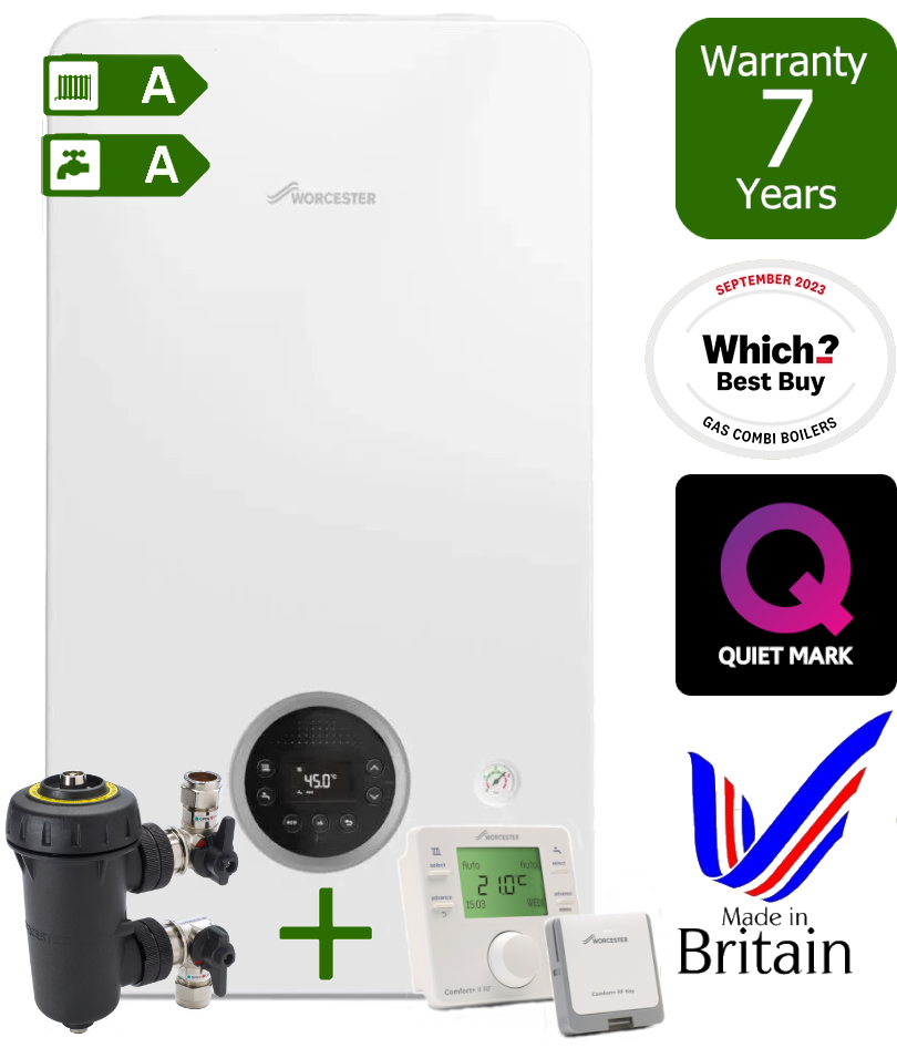 Worcester Bosch Greenstar 2000 Combi Boiler with Worcester Bosch Filter and Worcester Bosch Comfort+ II RF Controls